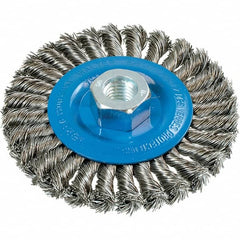 WALTER Surface Technologies - 4-1/2" OD, 5/8-11 Arbor Hole, Knotted Stainless Steel Wheel Brush - 3/8" Face Width, 0.02" Filament Diam, 15,000 RPM - Caliber Tooling