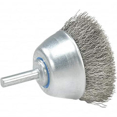 WALTER Surface Technologies - 1-1/2" Diam, 1/4" Shank Diam, Stainless Steel Fill Cup Brush - 0.0118 Wire Diam, 13,000 Max RPM - Caliber Tooling