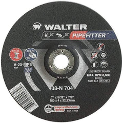 WALTER Surface Technologies - 20 Grit, 7" Wheel Diam, 5/32" Wheel Thickness, 7/8" Arbor Hole, Type 27 Depressed Center Wheel - Aluminum Oxide/Silicon Carbide Blend, Resinoid Bond, 8,600 Max RPM - Caliber Tooling