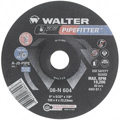 WALTER Surface Technologies - 20 Grit, 6" Wheel Diam, 5/32" Wheel Thickness, 7/8" Arbor Hole, Type 27 Depressed Center Wheel - Aluminum Oxide/Silicon Carbide Blend, Resinoid Bond, 10,200 Max RPM - Caliber Tooling