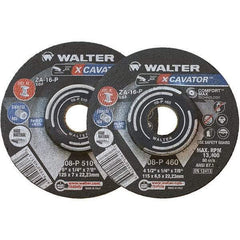 WALTER Surface Technologies - 16 Grit, 9" Wheel Diam, 1/4" Wheel Thickness, 7/8" Arbor Hole, Type 27 Depressed Center Wheel - Aluminum Oxide, Resinoid Bond, 6,600 Max RPM - Caliber Tooling