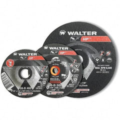 WALTER Surface Technologies - 24 Grit, 9" Wheel Diam, 1/4" Wheel Thickness, Type 27 Depressed Center Wheel - Aluminum Oxide, Resinoid Bond, 6,600 Max RPM - Caliber Tooling