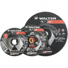 WALTER Surface Technologies - 24 Grit, 9" Wheel Diam, 1/4" Wheel Thickness, 7/8" Arbor Hole, Type 27 Depressed Center Wheel - Aluminum Oxide, Resinoid Bond, 6,600 Max RPM - Caliber Tooling