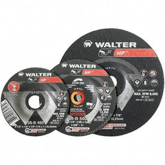 WALTER Surface Technologies - 24 Grit, 5" Wheel Diam, 1/4" Wheel Thickness, Type 27 Depressed Center Wheel - Aluminum Oxide, Resinoid Bond, 12,200 Max RPM - Caliber Tooling