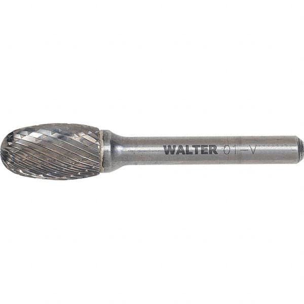 WALTER Surface Technologies - 3/8" Cut Diam, 1/4" Shank Diam, Egg Head Double Cut Burr - Carbide, 5/8" LOC - Caliber Tooling