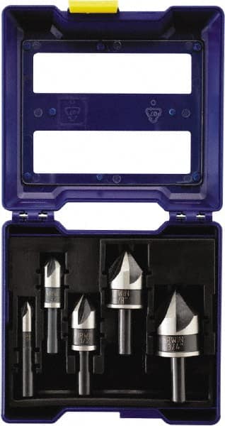 Irwin - 5 Piece, 1/4 to 3/4" Head Diam, 82° Included Angle, Single End Countersink Set - Caliber Tooling