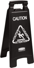 Rubbermaid - Attention/Caution/Cuidado, 11" Wide x 25" High, Polypropylene Floor Sign - English/French/Spanish, A-Frame, White on Black, For Accident Prevention - Caliber Tooling