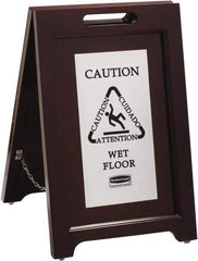 Rubbermaid - Attention/, Caution/, Cuidado/, Wet Floor, 15-1/8" Wide x 22" High, Wood Floor Sign - English/French/Spanish, A-Frame, Black on Silver, For Accident Prevention - Caliber Tooling