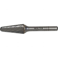 WALTER Surface Technologies - 3/8" Cut Diam, 1/4" Shank Diam, Cone Head Double Cut Burr - Carbide, 1-1/16" LOC - Caliber Tooling