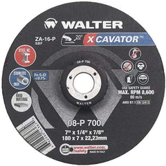 WALTER Surface Technologies - 16 Grit, 7" Wheel Diam, 1/4" Wheel Thickness, Type 27 Depressed Center Wheel - Aluminum Oxide, Resinoid Bond, 8,600 Max RPM - Caliber Tooling