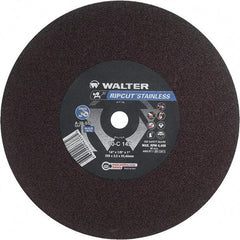 WALTER Surface Technologies - 14" 36 Grit Aluminum Oxide Cutoff Wheel - 1/8" Thick, 1" Arbor, 4,400 Max RPM, Use with Stationary Tools - Caliber Tooling