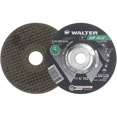 WALTER Surface Technologies - 60 Grit, 6" Wheel Diam, 3/64" Wheel Thickness, 7/8" Arbor Hole, Type 27 Depressed Center Wheel - Aluminum Oxide, Resinoid Bond, 10,200 Max RPM - Caliber Tooling