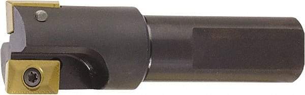 Kyocera - 1-3/8" Cut Diam, 0.6" Max Depth of Cut, 3/4" Shank Diam, 3.4" OAL, Indexable Square Shoulder End Mill - XPMT 15T3 Inserts, Flatted Shank, 90° Lead Angle - Caliber Tooling