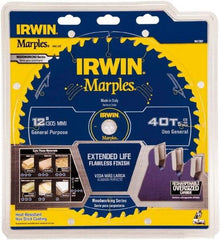 Irwin Blades - 12" Diam, 1" Arbor Hole Diam, 40 Tooth Wet & Dry Cut Saw Blade - Carbide-Tipped, Finishing Action, Standard Round Arbor - Caliber Tooling