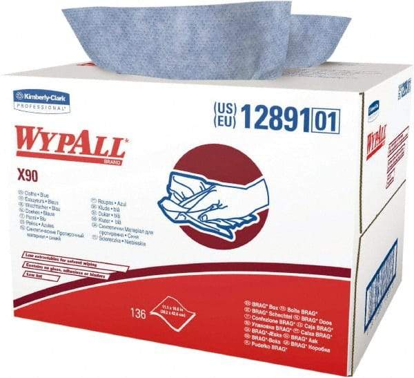 WypAll - X90 Dry Shop Towel/Industrial Wipes - Brag Box/Double Top Box, 16-3/4" x 11" Sheet Size, Blue - Caliber Tooling