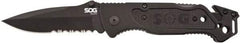 SOG Specialty Knives - 3-13/32" Blade, 8.2" OAL, Partially Serrated Clip Point Folding Knife - 4.8" Closed Length, Plastic, 1 Blade, 1 Edge - Caliber Tooling