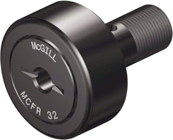 McGill - 40mm Roller Diam x 20mm Width, 18mm Stud Diam x 37mm Length, Crowned Stud Cam Follower - Steel, 19mm Thread Length, M18x1.5 Thread, 58mm OAL, 2,999 Lb Dynamic Cap, 4,451 Lb Static Cap - Caliber Tooling