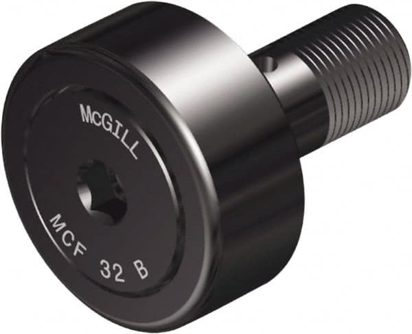 McGill - 85mm Roller Diam x 35mm Width, 30mm Stud Diam x 63mm Length, Crowned Sealed Stud Cam Follower with Hex - Steel, 32mm Thread Length, M30x1.5 Thread, 100mm OAL, 14,420 Lb Dynamic Cap, 22,999 Lb Static Cap - Caliber Tooling