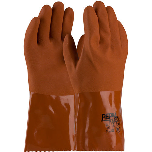 ‎58-8651/XL Coated Supported Gloves - PermFlex - Cold Resistant Supported PVC - Brown - Rough Coated - 12 Inch - Exact Industrial Supply