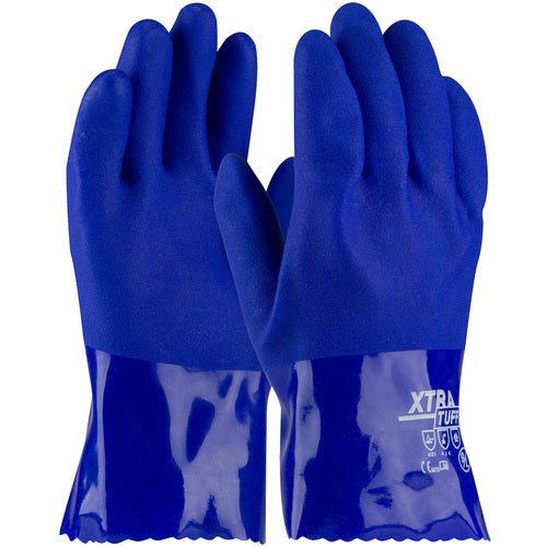 ‎58-8655/L Coated Supported Gloves - XtraTuff - Oil Resistant Supported PVC - Blue - Rough Coated - 10 Inch - Exact Industrial Supply