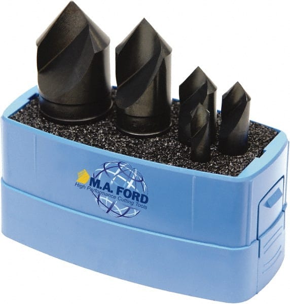 M.A. Ford - 5 Piece, 1/4 to 1" Head Diam, 90° Included Angle, Single End Countersink Set - Caliber Tooling