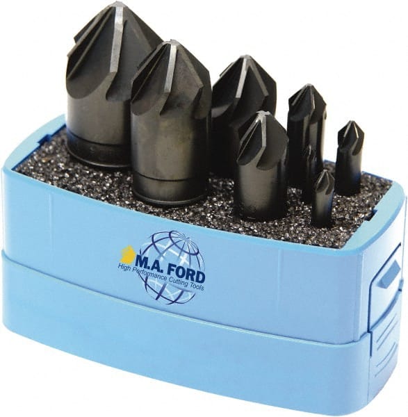 M.A. Ford - 8 Piece, 1/8 to 1" Head Diam, 120° Included Angle, Single End Countersink Set - Caliber Tooling