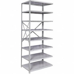 Hallowell - 8 Shelf Add-On Medium-Duty Open Steel Shelving - 500 Lb Capacity, 36" Wide x 87" High x 12" Deep, Platinum - Caliber Tooling