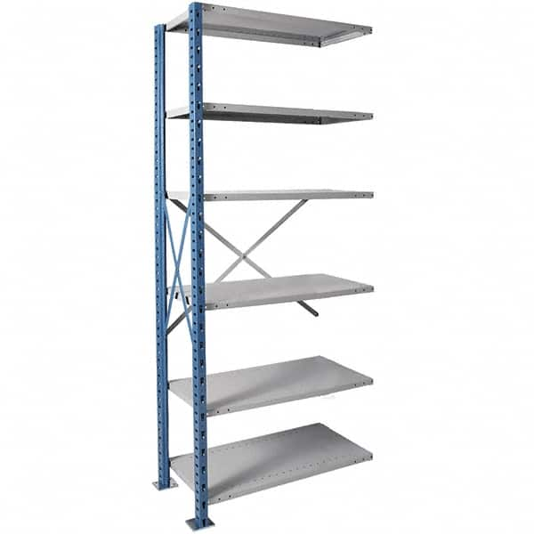 Hallowell - 6 Shelf Add-On Heavy-Duty Open Steel Shelving - 800 Lb Capacity, 36" Wide x 87" High x 18" Deep, Blue/Platinum - Caliber Tooling