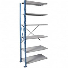 Hallowell - 6 Shelf Add-On Heavy-Duty Open Steel Shelving - 800 Lb Capacity, 36" Wide x 87" High x 18" Deep, Blue/Platinum - Caliber Tooling