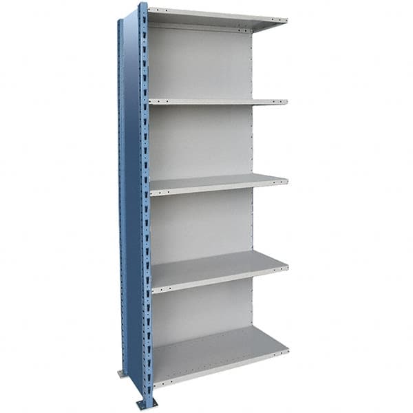 Hallowell - 5 Shelf, 800 Lb. Capacity, Closed Shelving Add-On Unit - 36 Inch Wide x 24 Inch Deep x 87 Inch High, Blue and Platinum - Caliber Tooling