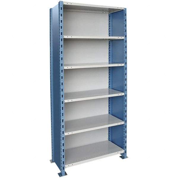 Hallowell - 6 Shelf, 800 Lb. Capacity, Closed Shelving Starter Unit - 36 Inch Wide x 24 Inch Deep x 123 Inch High, Blue and Platinum - Caliber Tooling