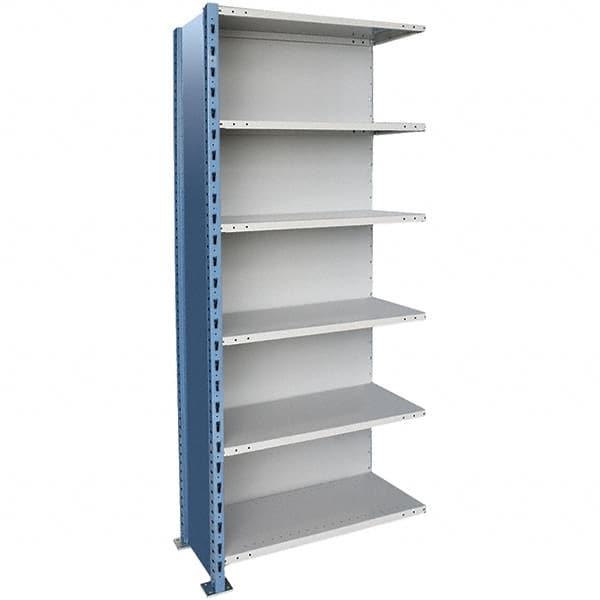 Hallowell - 6 Shelf, 900 Lb. Capacity, Closed Shelving Add-On Unit - 48 Inch Wide x 24 Inch Deep x 123 Inch High, Blue and Platinum - Caliber Tooling