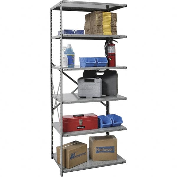 Hallowell - 6 Shelf Add-On Medium-Duty Open Steel Shelving - 375 Lb Capacity, 48" Wide x 87" High x 12" Deep, Gray - Caliber Tooling