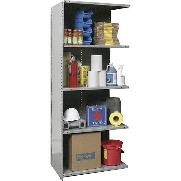 Hallowell - 5 Shelf, 375 Lb. Capacity, Closed Shelving Add-On Unit - 48 Inch Wide x 12 Inch Deep x 87 Inch High, Gray - Caliber Tooling