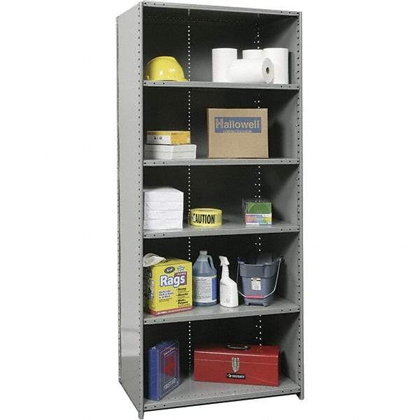 Hallowell - 6 Shelf, 375 Lb. Capacity, Closed Shelving Starter Unit - 48 Inch Wide x 18 Inch Deep x 87 Inch High, Gray - Caliber Tooling