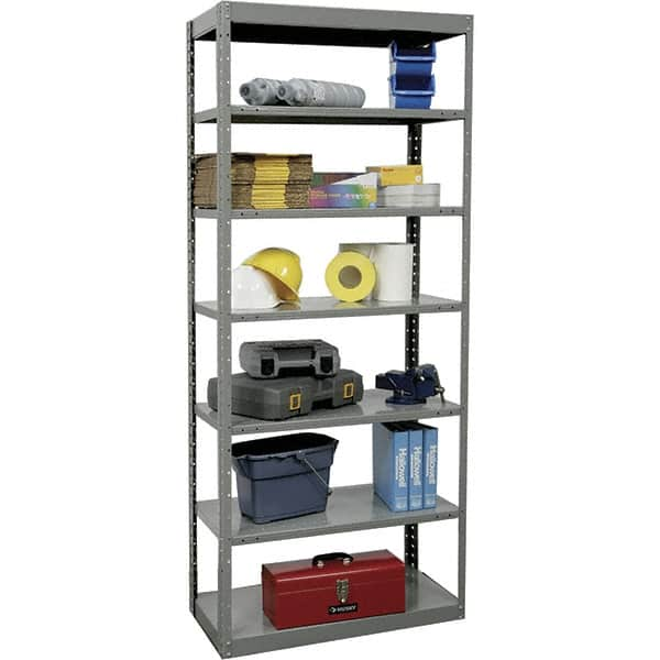 Hallowell - 7 Shelf Starter Heavy-Duty Open Steel Shelving - 800 Lb Capacity, 36" Wide x 87" High x 12" Deep, Gray - Caliber Tooling