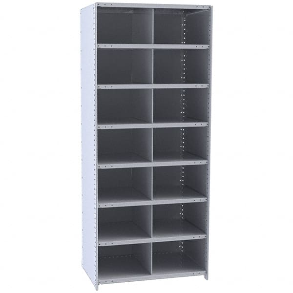 Hallowell - 14 Bin Closed Industrial Bin Shelving - 36 Inch Overall Width x 12 Inch Overall Depth x 87 Inch Overall Height, Gray Metal Bins - Caliber Tooling