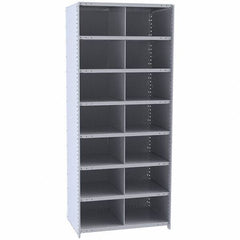 Hallowell - 14 Bin Closed Industrial Bin Shelving - 36 Inch Overall Width x 18 Inch Overall Depth x 87 Inch Overall Height, Gray Metal Bins - Caliber Tooling