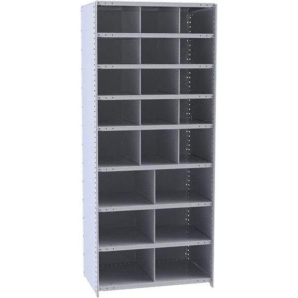 Hallowell - 21 Bin Closed Industrial Bin Shelving - 36 Inch Overall Width x 18 Inch Overall Depth x 87 Inch Overall Height, Gray Metal Bins - Caliber Tooling