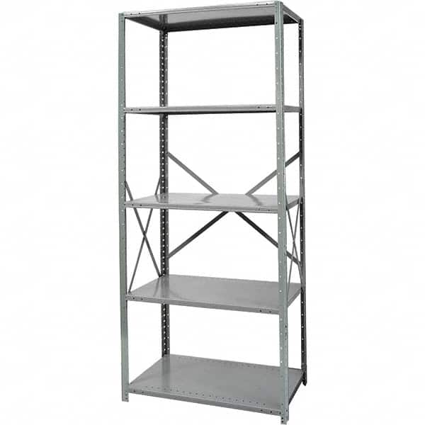 Hallowell - 5 Shelf Starter Medium-Duty Open Steel Shelving - 375 Lb Capacity, 48" Wide x 87" High x 12" Deep, Gray - Caliber Tooling