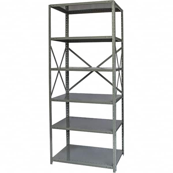 Hallowell - 6 Shelf Starter Medium-Duty Open Steel Shelving - 500 Lb Capacity, 36" Wide x 87" High x 18" Deep, Gray - Caliber Tooling