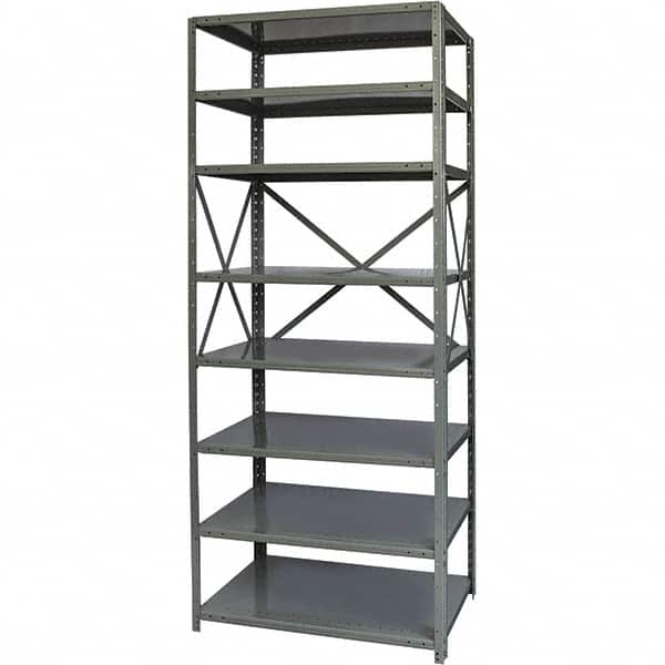 Hallowell - 8 Shelf Starter Medium-Duty Open Steel Shelving - 500 Lb Capacity, 36" Wide x 87" High x 24" Deep, Gray - Caliber Tooling