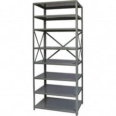 Hallowell - 8 Shelf Starter Medium-Duty Open Steel Shelving - 500 Lb Capacity, 36" Wide x 87" High x 18" Deep, Gray - Caliber Tooling