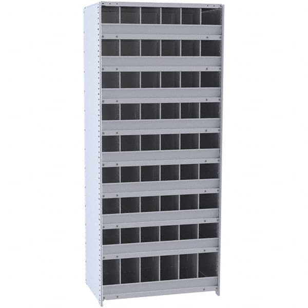 Hallowell - 54 Bin Closed Industrial Bin Shelving - 36 Inch Overall Width x 12 Inch Overall Depth x 87 Inch Overall Height, Gray Metal Bins - Caliber Tooling