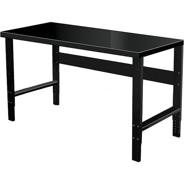 Hallowell - 48 Wide x 30" Deep x 34" High, Steel Workbench - Flat Top, Adjustable Legs, Black - Caliber Tooling