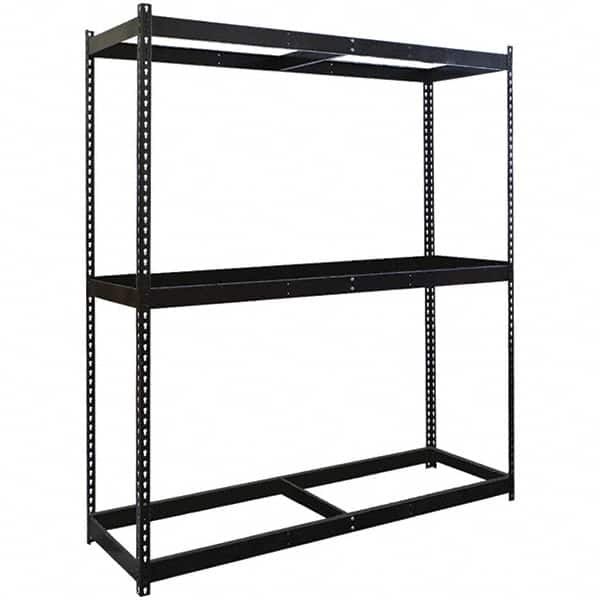 Hallowell - 3 Shelf Starter No Deck Open Steel Shelving - 1 Lb Capacity, 48" Wide x 84" High x 36" Deep, Black - Caliber Tooling