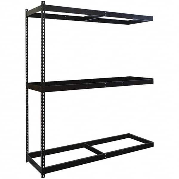 Hallowell - 3 Shelf Add-On No Deck Open Steel Shelving - 1 Lb Capacity, 48" Wide x 84" High x 24" Deep, Black - Caliber Tooling