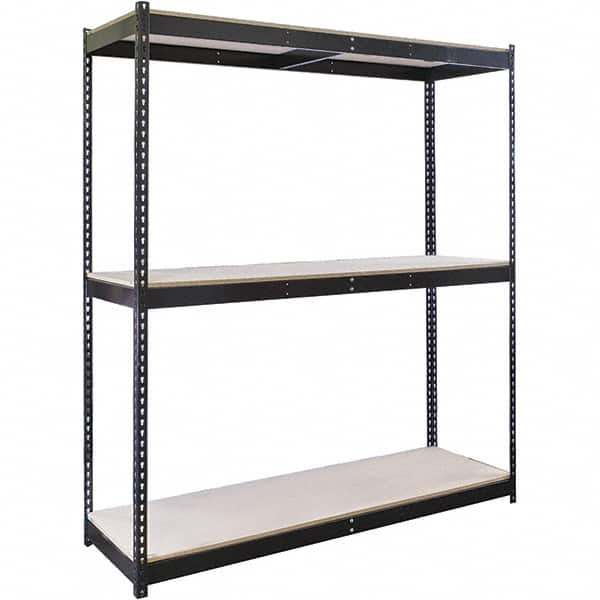 Hallowell - 3 Shelf Starter Particle Board Open Steel Shelving - 755 Lb Capacity, 48" Wide x 84" High x 36" Deep, Black - Caliber Tooling