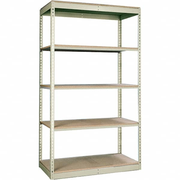 Hallowell - 5 Shelf Starter Particle Board Open Steel Shelving - 350 Lb Capacity, 48" Wide x 84" High x 12" Deep, Tan - Caliber Tooling