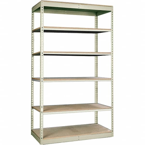 Hallowell - 6 Shelf Starter Particle Board Open Steel Shelving - 350 Lb Capacity, 36" Wide x 84" High x 12" Deep, Tan - Caliber Tooling